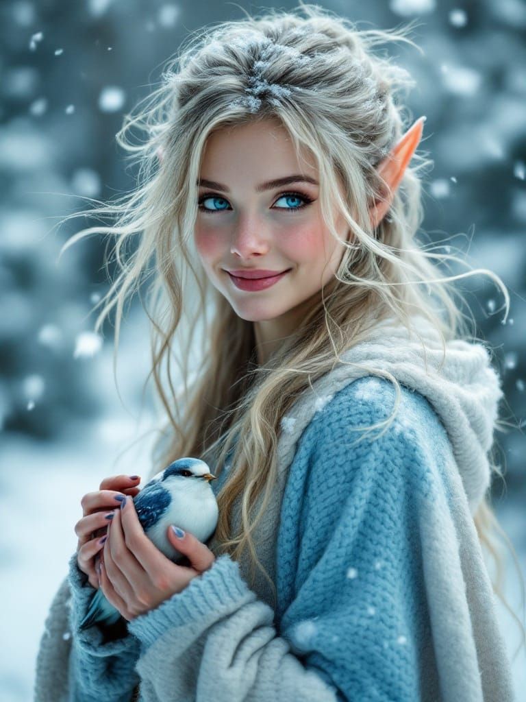 Snowfall Serenade: A Young Elf's Captivating Smile