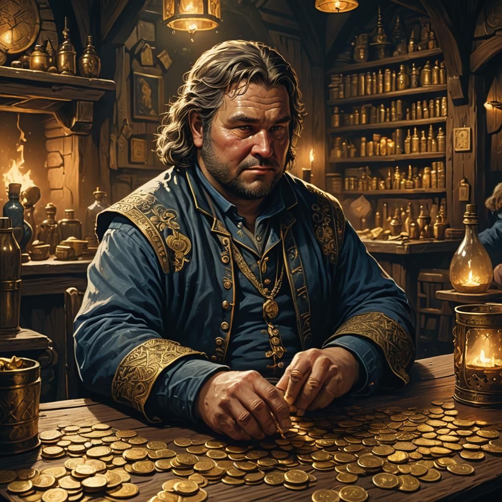 Medieval Gambler in Tavern, Fantasy Concept Art