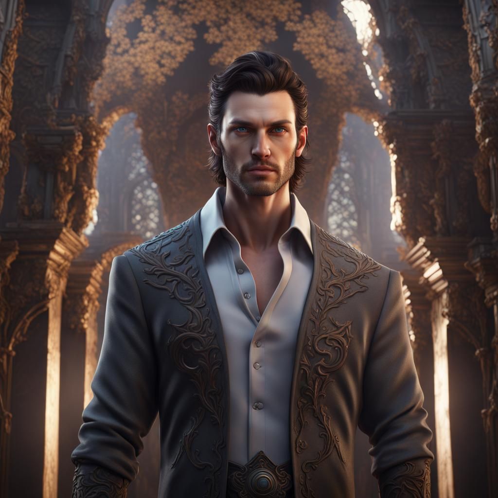 Detailed Matte Painting of Tall Brunette Male