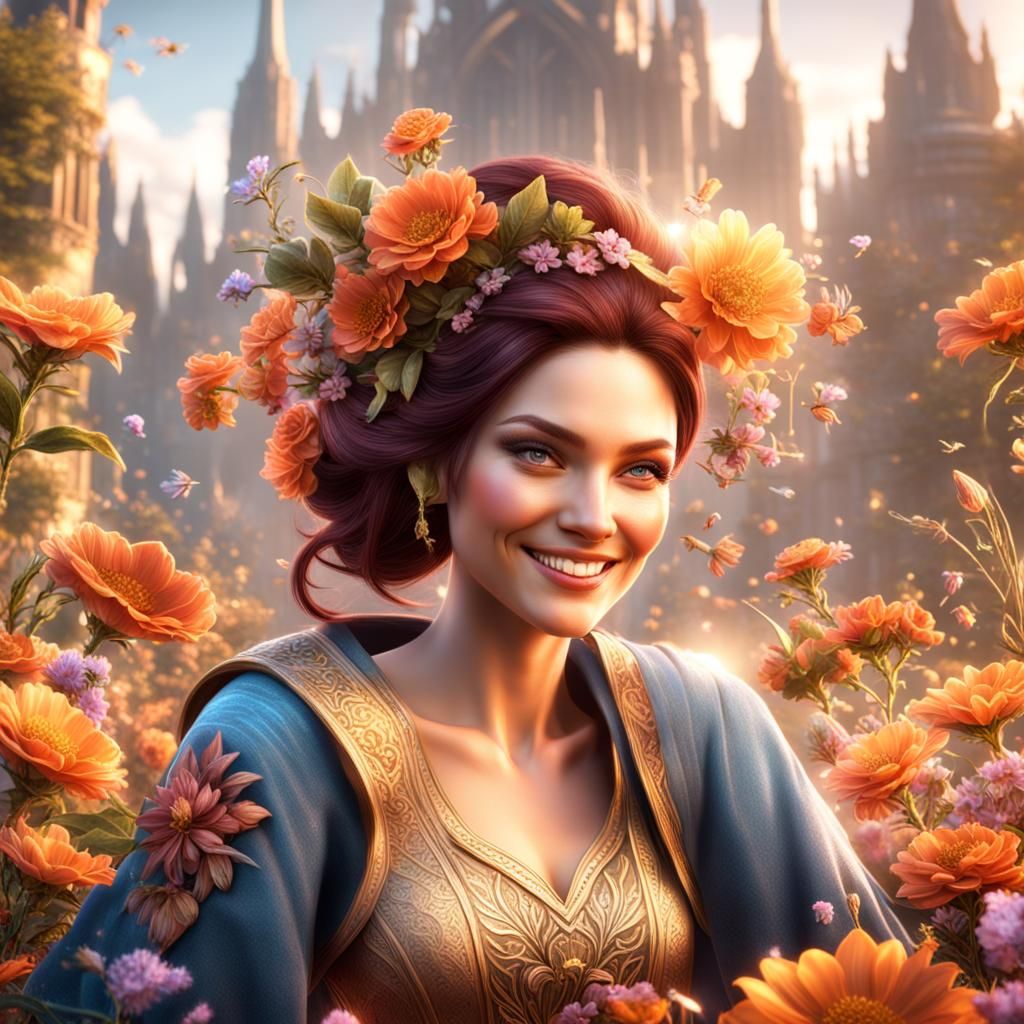 Smiling Woman Creates Flowers with Powers