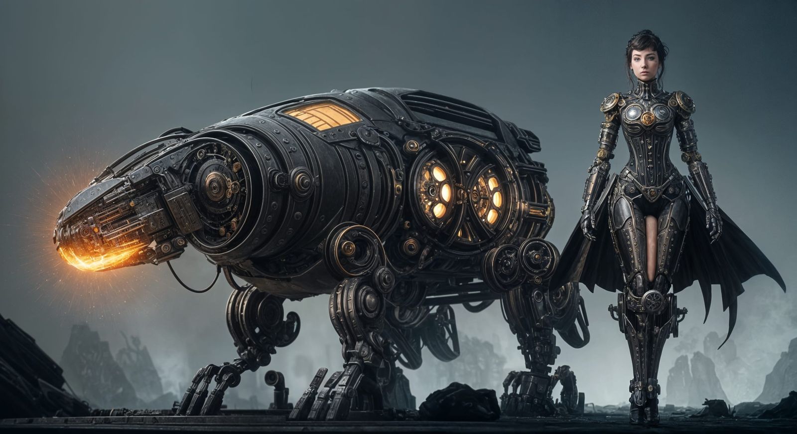 Clockwork Woman with Intricate Steampunk Engine Details