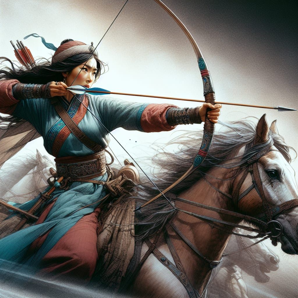 Mongolian Archer on Horseback: Cinematic Illustration