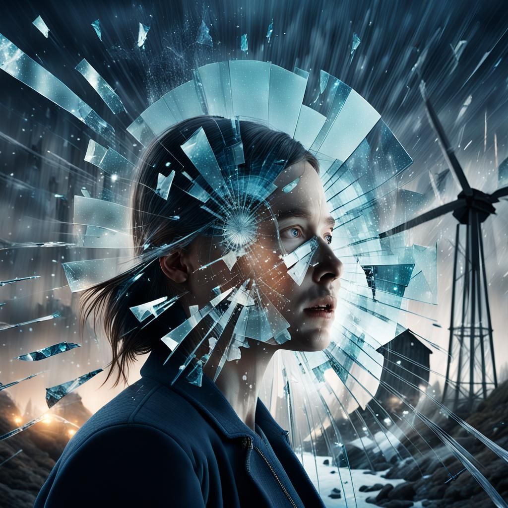 Surreal Shattered Glass Portrait with Waterfalls in Cinemati...