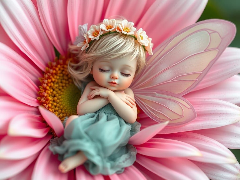 Fairy Resting on Daisy in Whimsical Fantasy Style