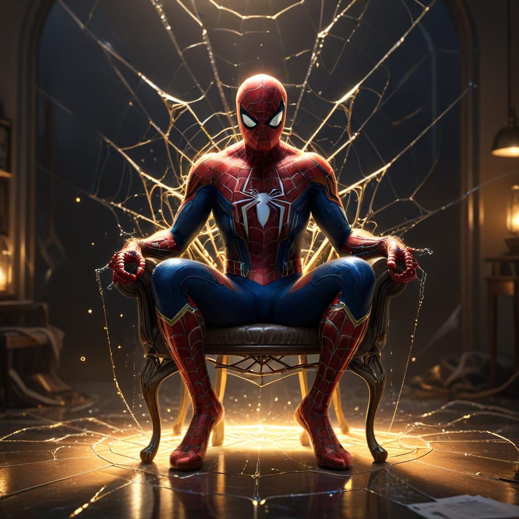 Spider-Man Sits in Ethereal Spiderweb Chair