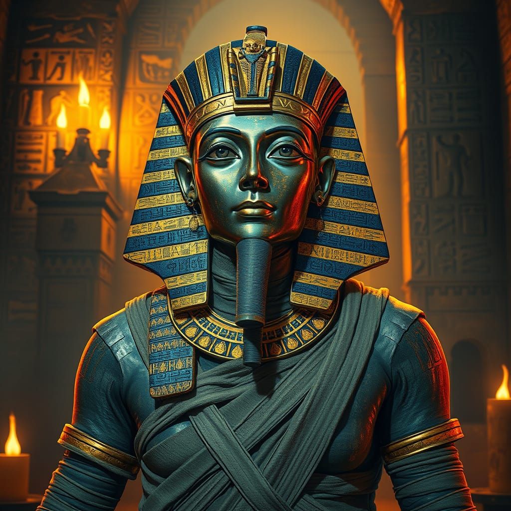 Ancient Pharaoh Rises from the Sarcophagus in Golden Splendo...