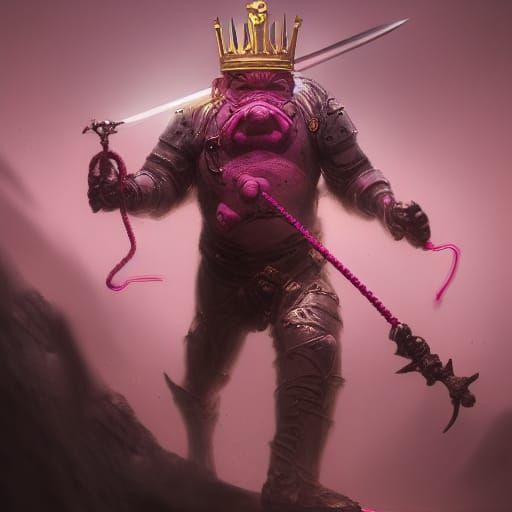 Fearsome Pig Warrior King with Crown and Sword