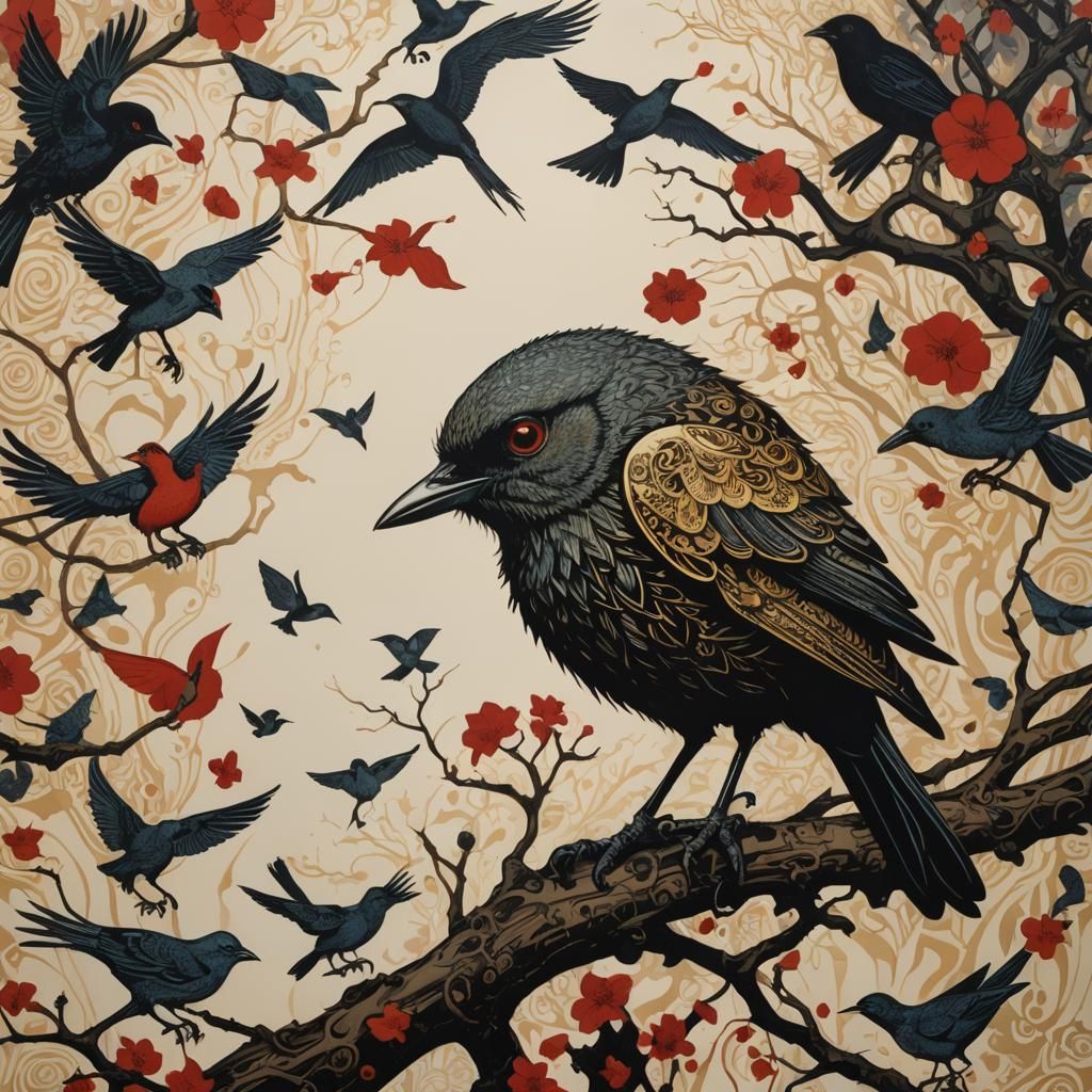 Bird in Flight: Graphic Collage Art