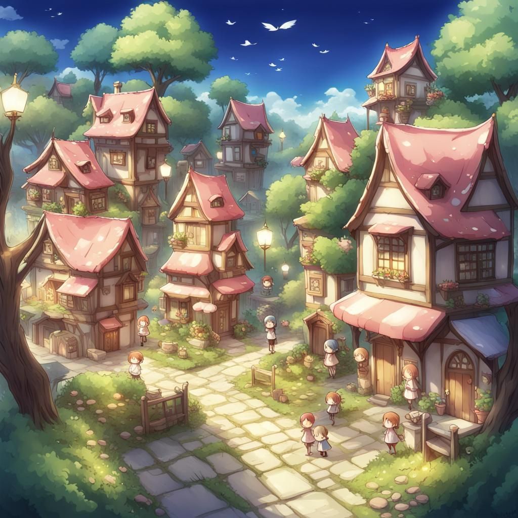 Enchanting Fairy Town in Anime Style