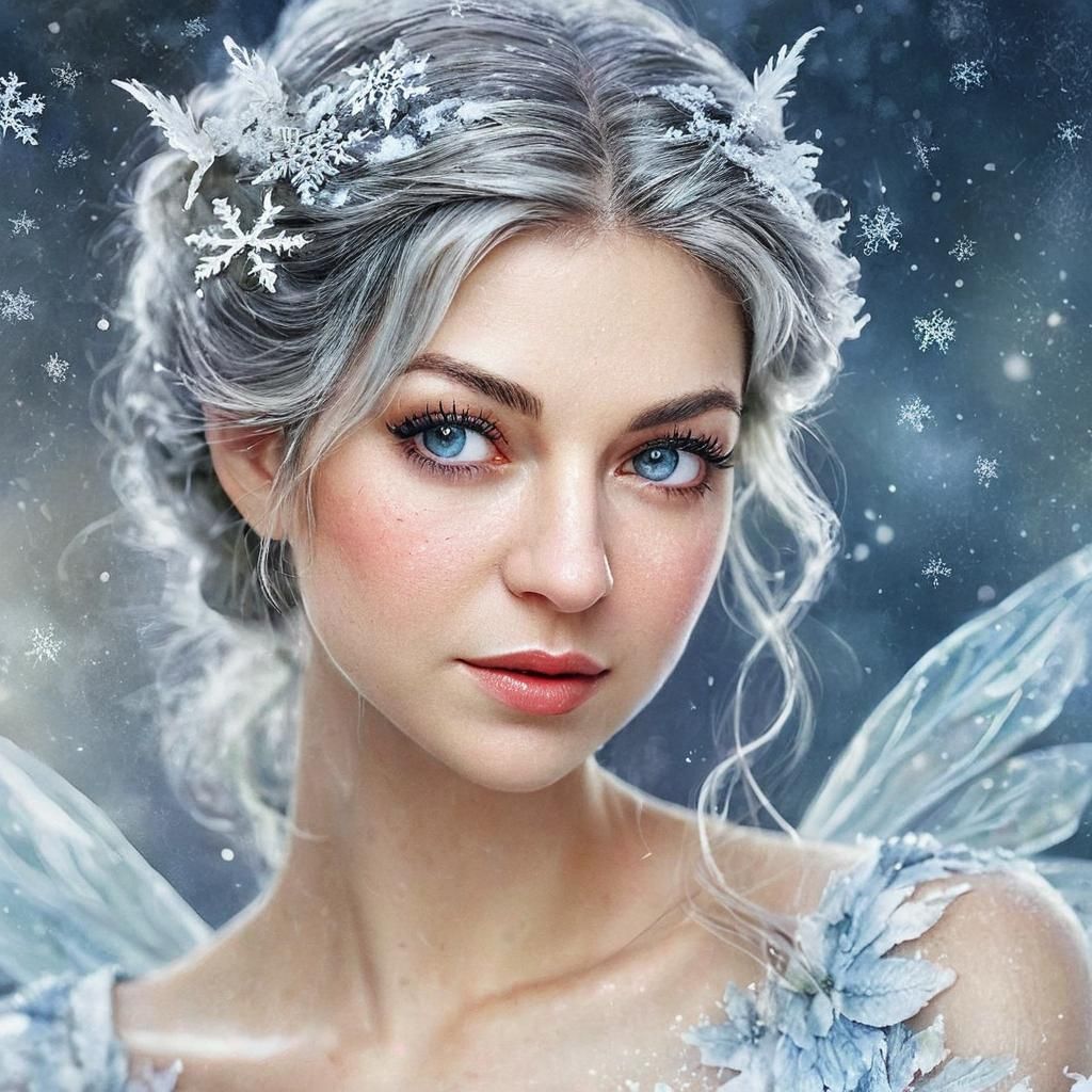 Icy Fairy Portrait in Watercolor Style