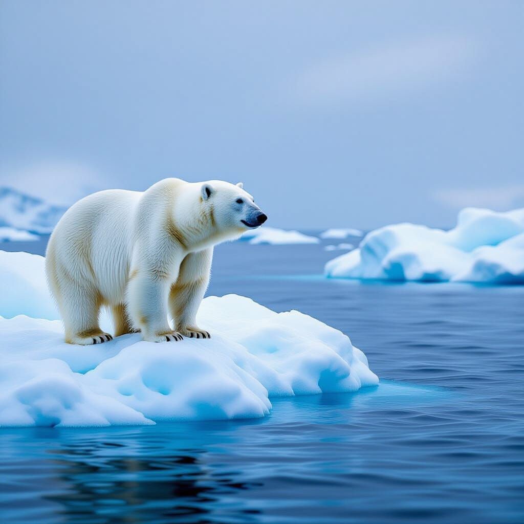 Polar Bear on Melting Iceberg in Photorealistic Style