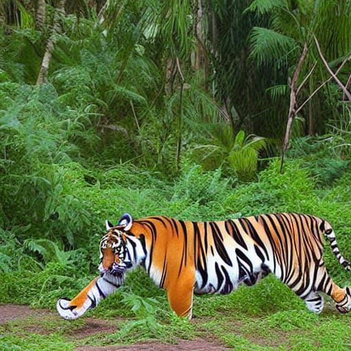 Tigers Roaming in Lush Jungle Habitat