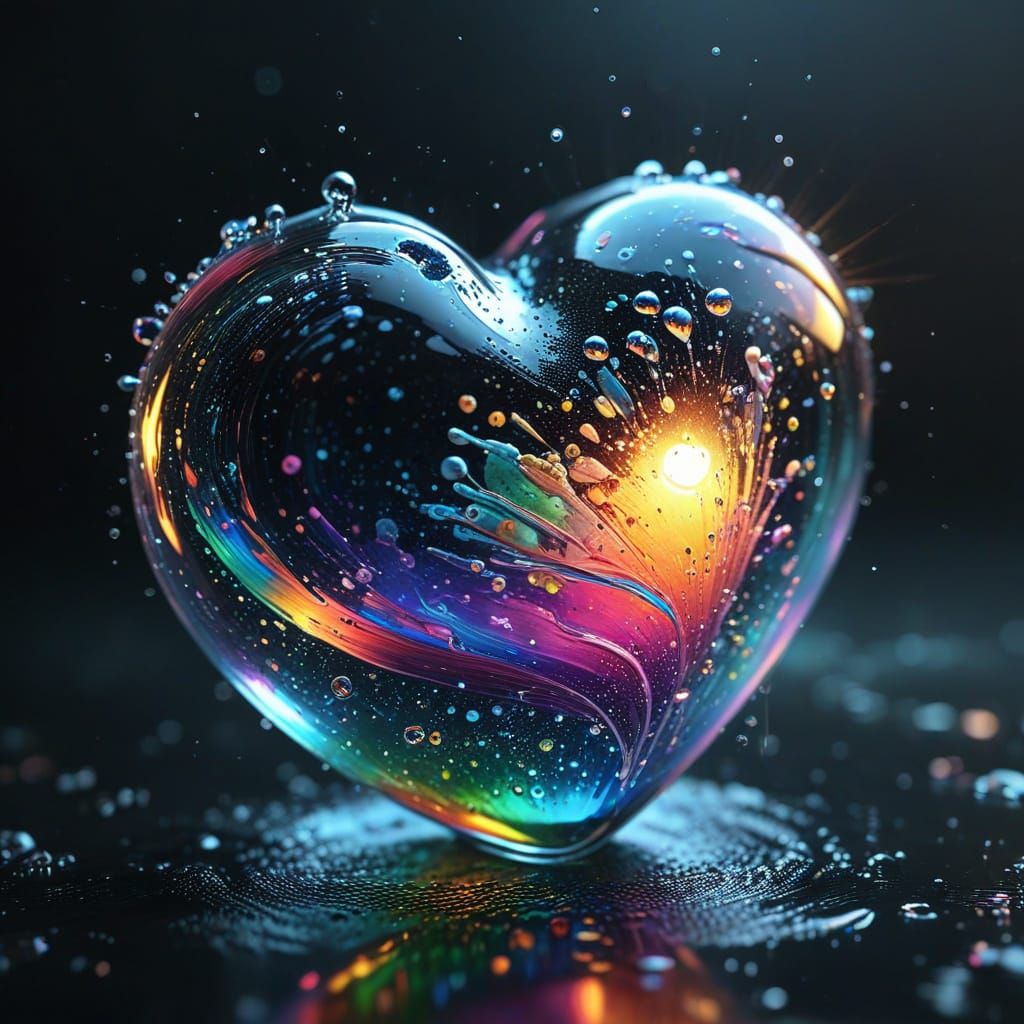 Rainbow Water Heart in Hyper-Realistic Digital Art