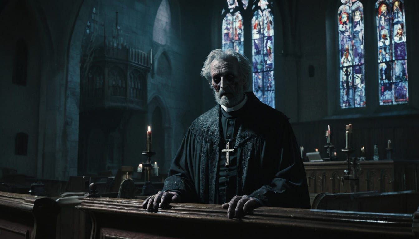 Undead Pastor Preaches to Zombie Congregation in Abandoned C...