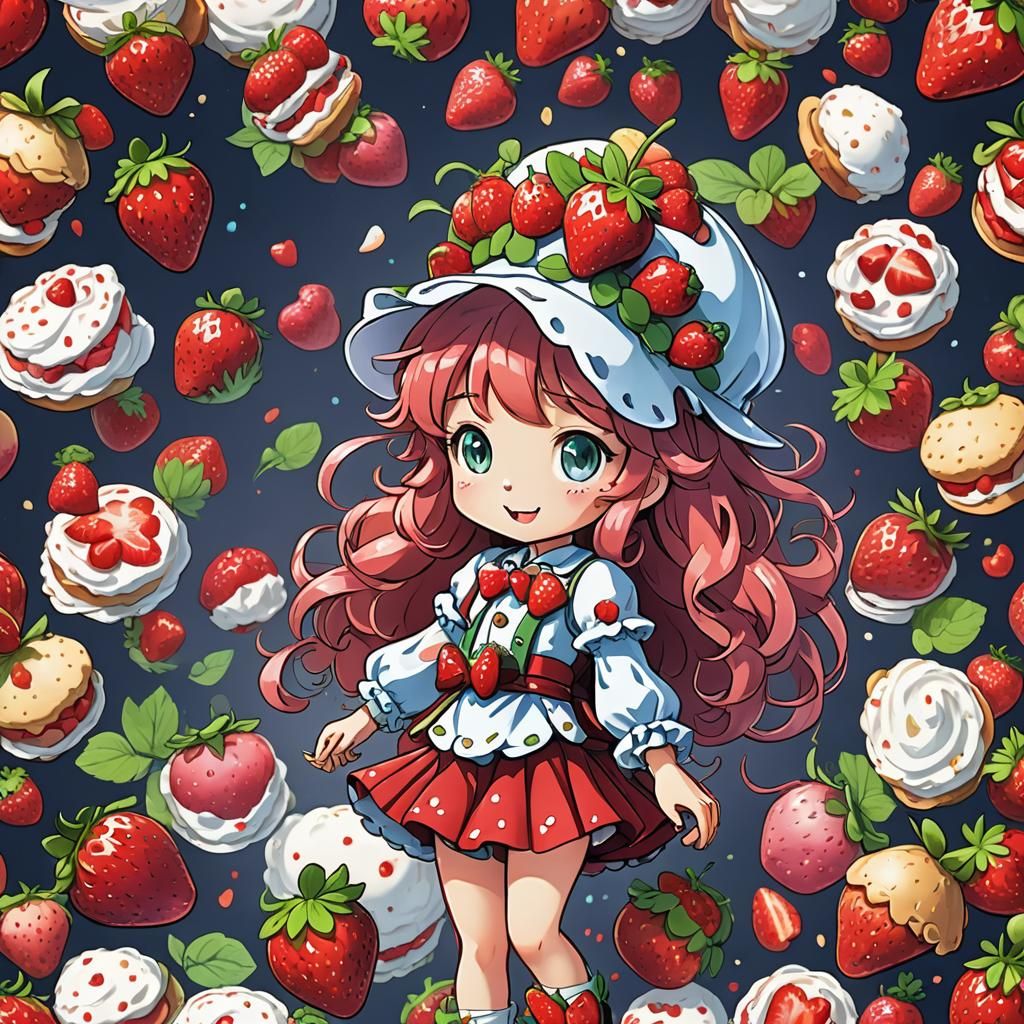 Strawberry Shortcake in Cel-Shaded Anime Style