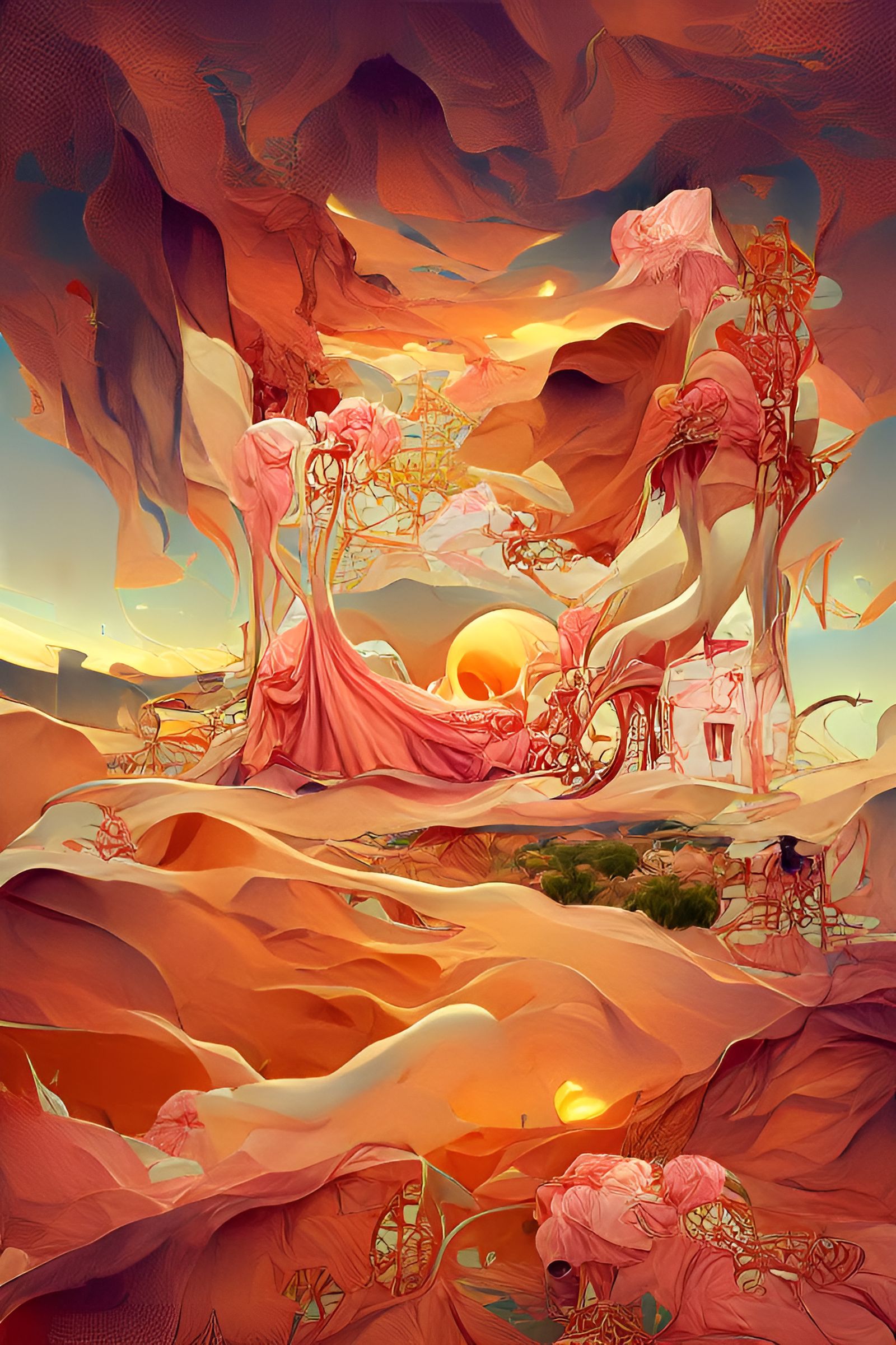 Golden Desert Landscape Concept Art in Art Nouveau Style