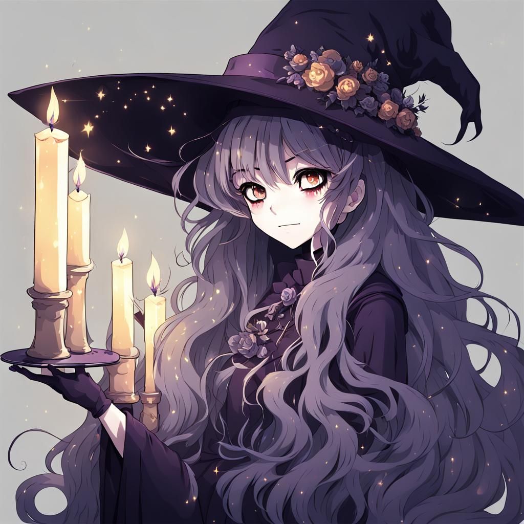 Anime Witch Girl with Candle Hair
