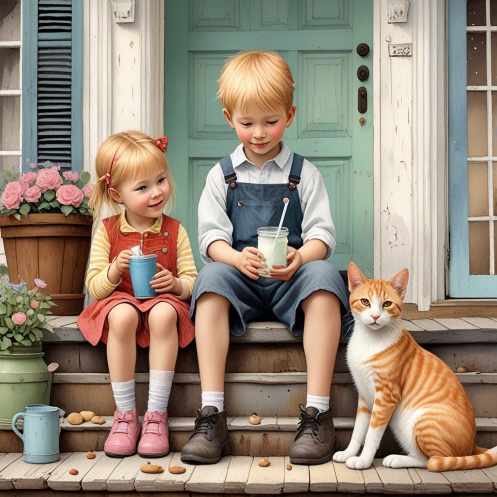 Cozy Childhood Scene in Pastel Watercolor