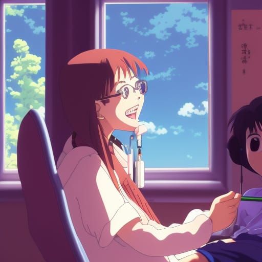 Girl at Dentist in Studio Ghibli Anime Style