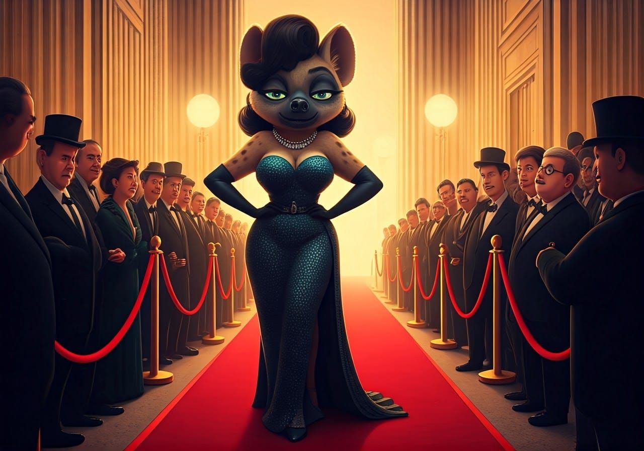 Exquisite Anthropomorphic Hyena in Haute Couture Red Carpet ...