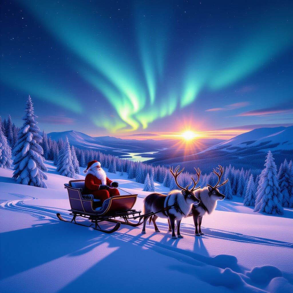 Santa's Sleigh Ride Under Northern Lights in 3D