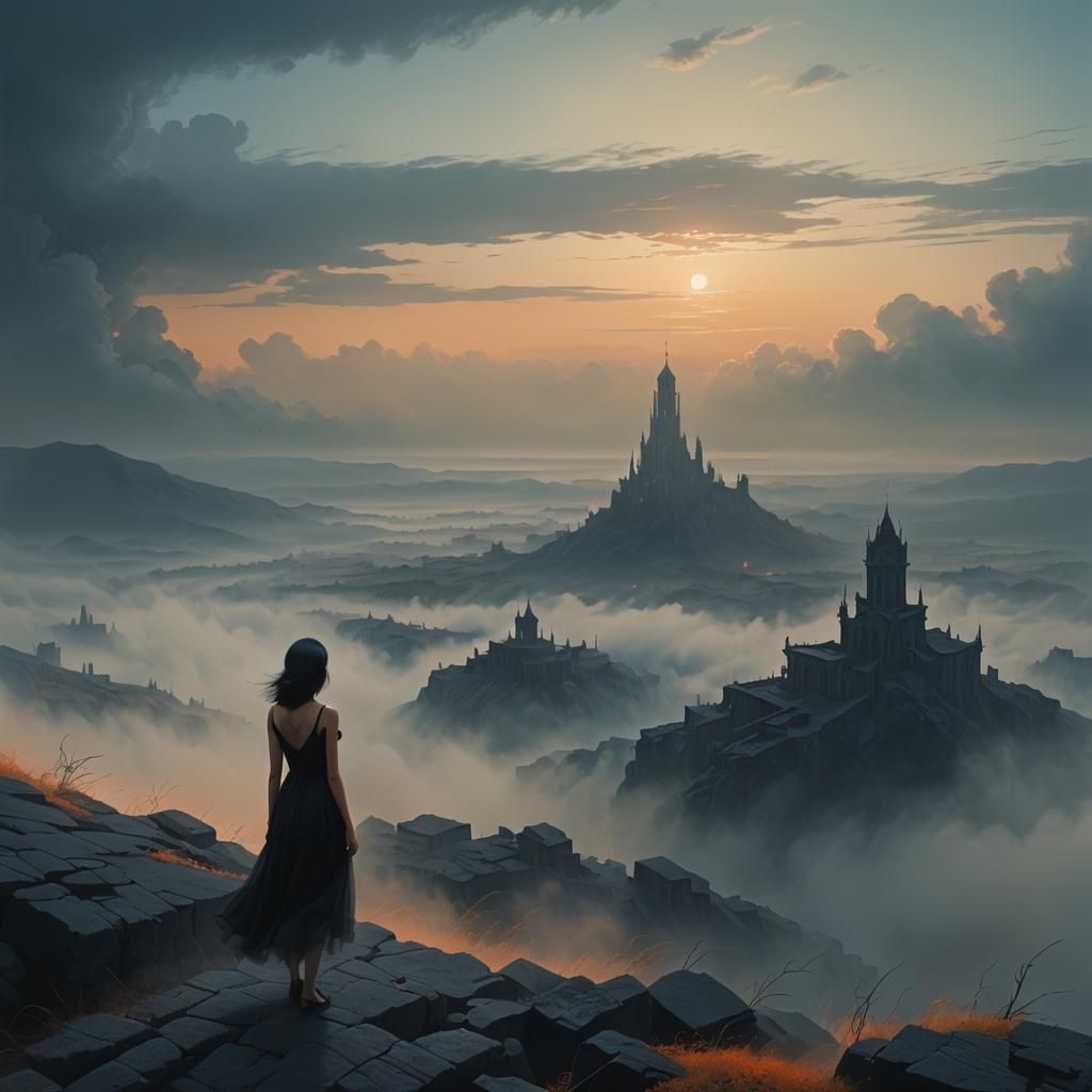 Mystical Girl in Fog, Fantasy Concept Art