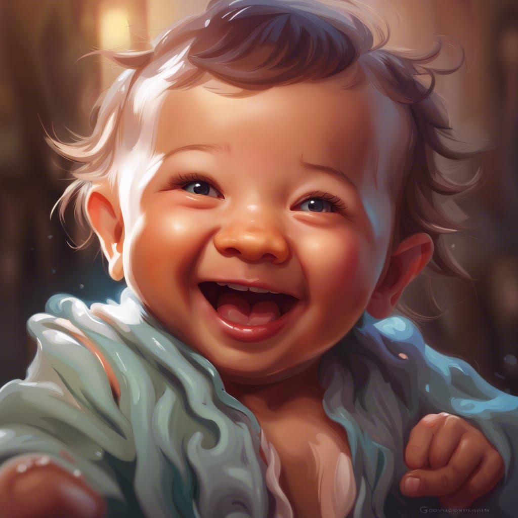 Adorable Baby Laughing: Hyperdetailed Portrait