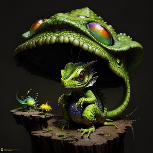 Cute Alien Reptile Wizard in Digital Circlism Style