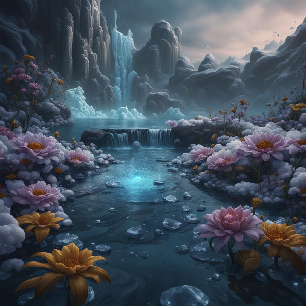 Water and Iced flowers