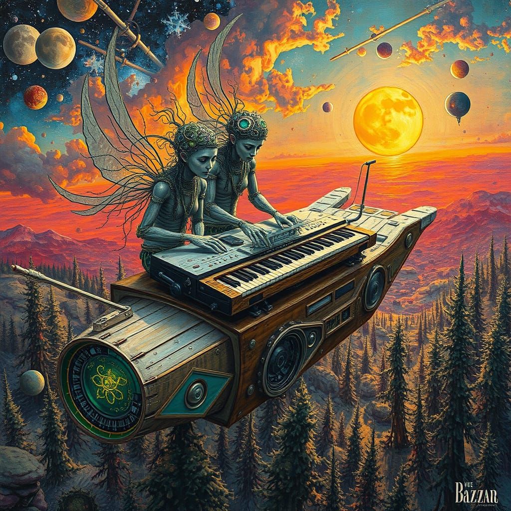 Surrealist Art Piece in Vibrant, Dreamlike Galaxy Scene