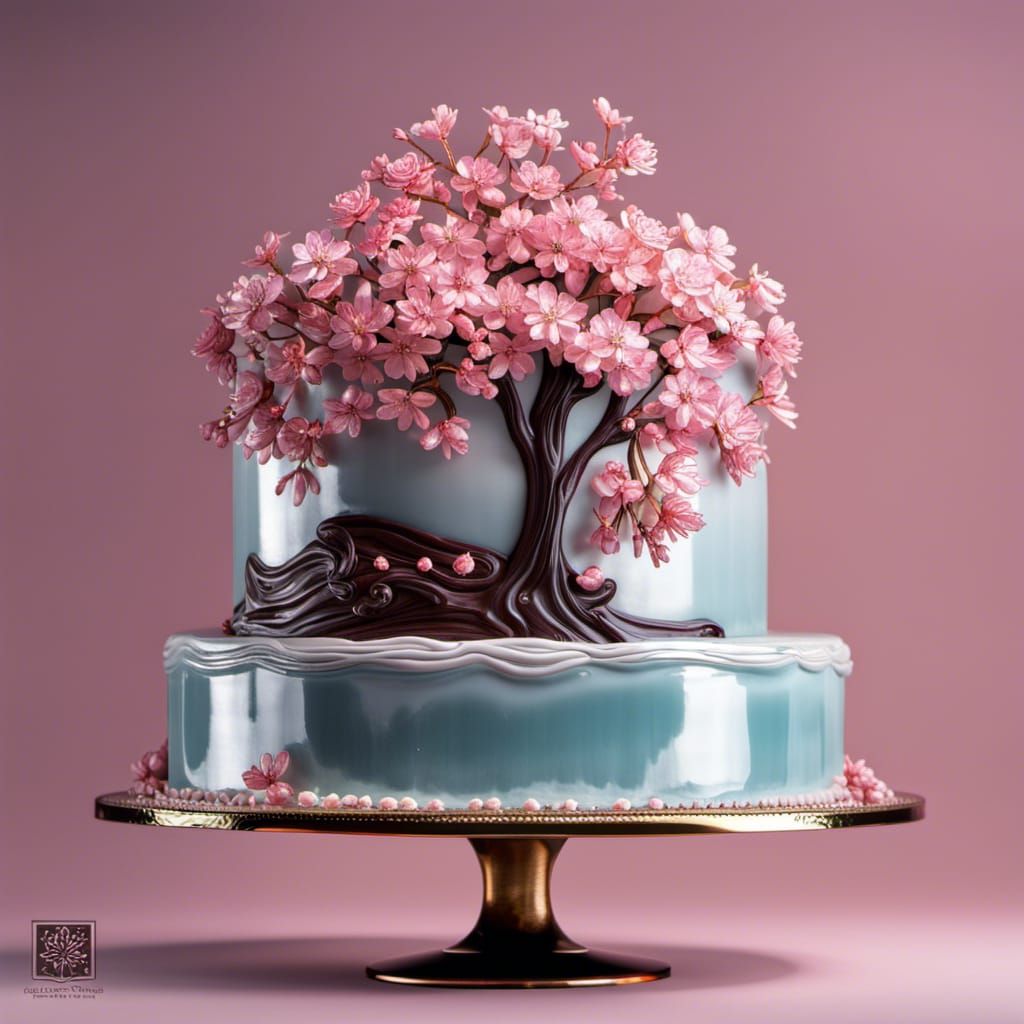 Cherry Blossom Geisha Cake with Mirror Glaze
