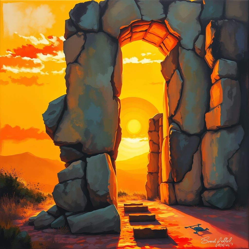 Golden Mexican Sun Etched in Stone: Gouache Watercolor