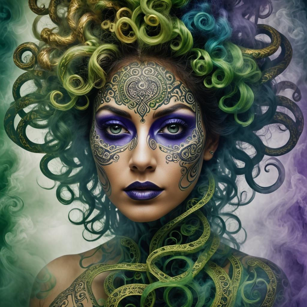 Surreal Double Exposure Portrait with Tribal Tattoos