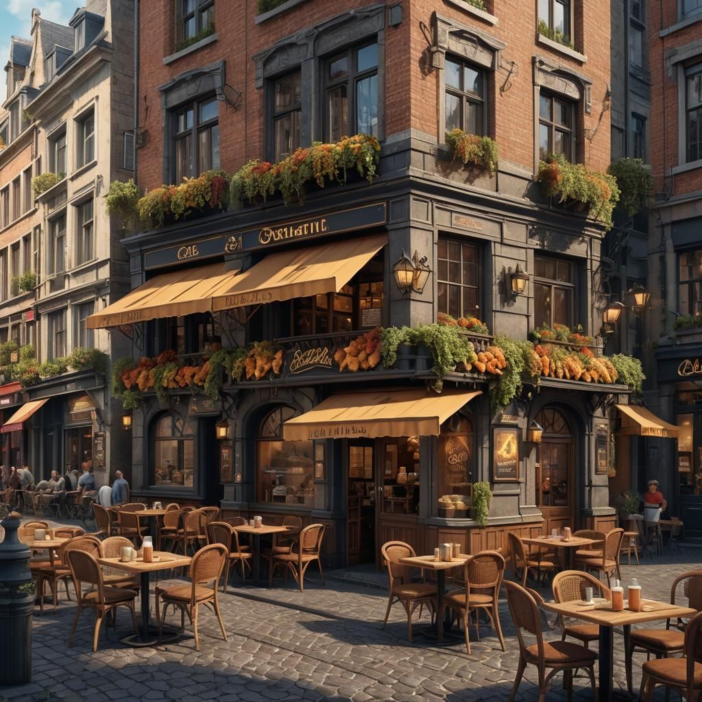 Belgian Cafe with Waffles: Detailed Matte Painting