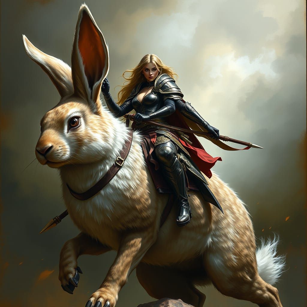 Female Rider on Giant Rabbit in Epic Fantasy Style