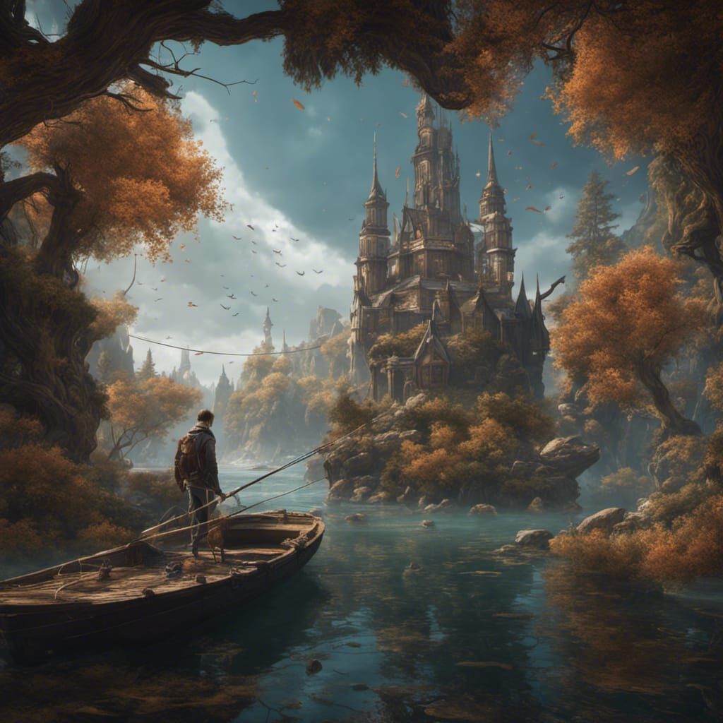 Fantastical Deep Color Fishing Scene