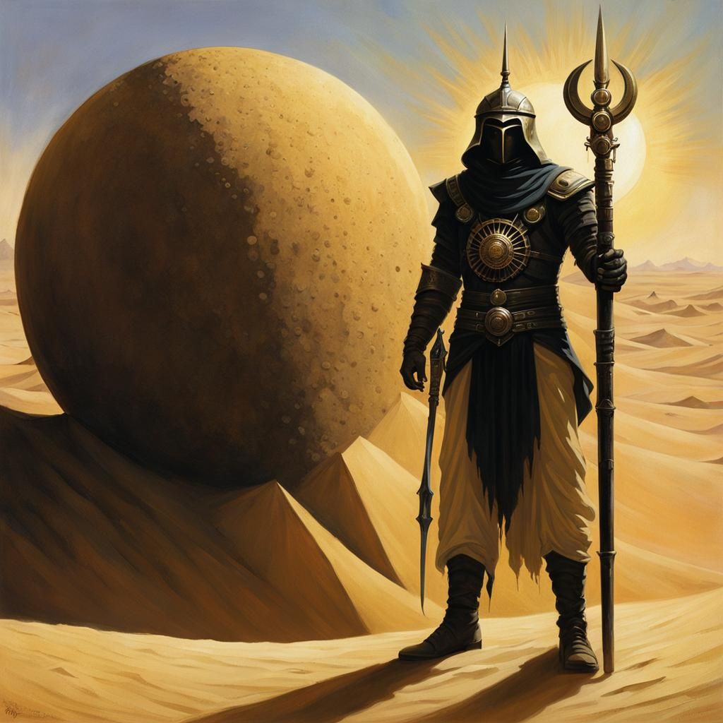 Sand Golem in Scorched Desert, Dark Fantasy Art