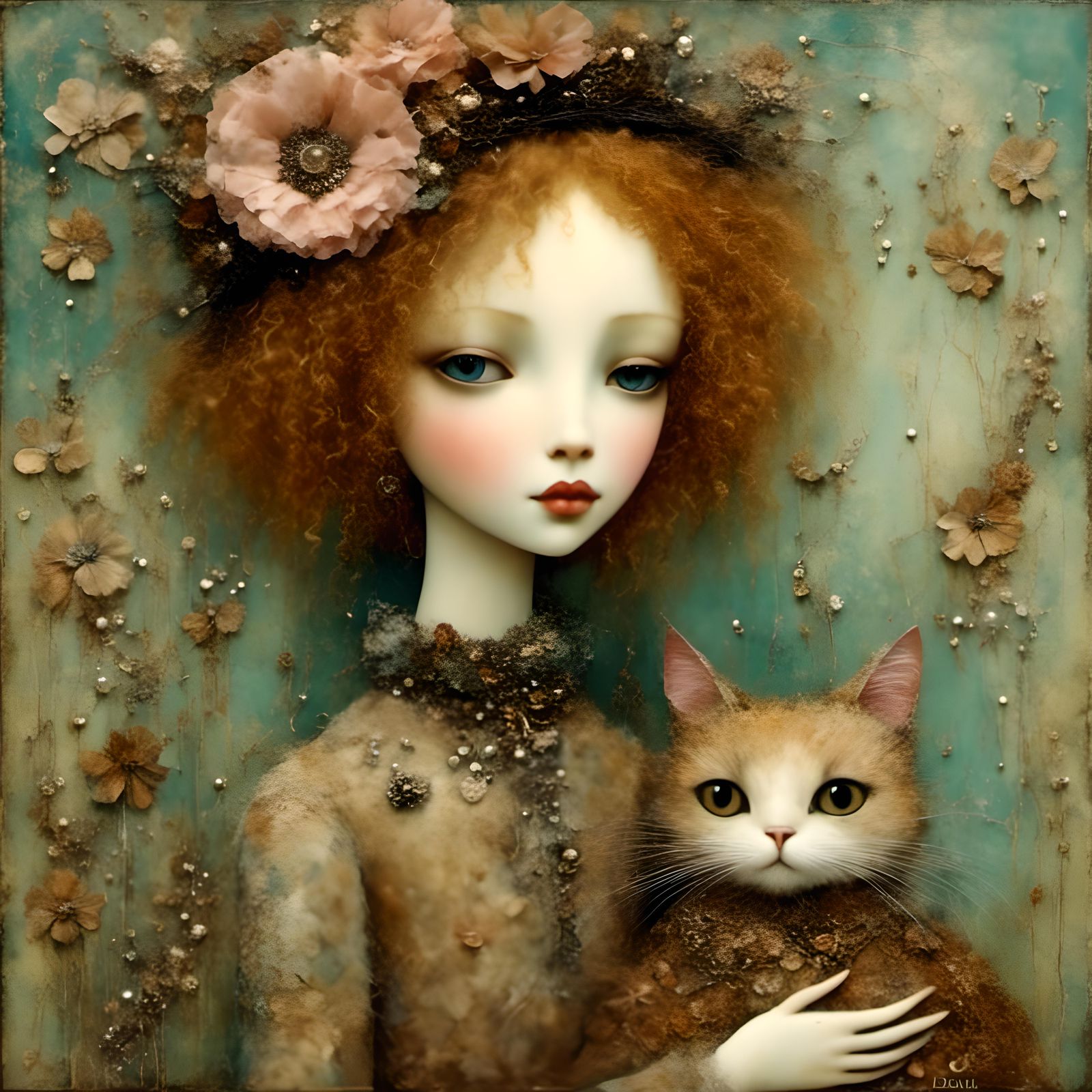 Whimsical Creature Portrait with Stuffed Cat