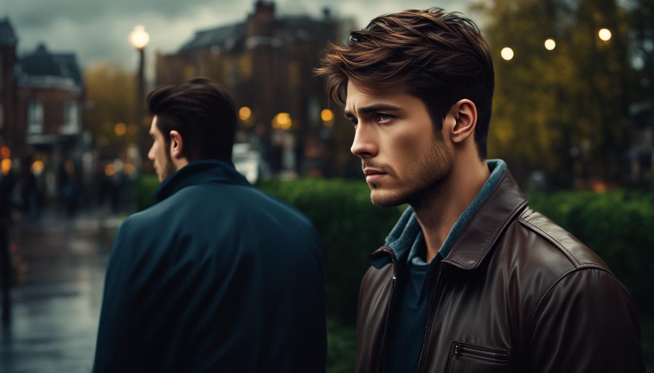 Man Looks at Photo on Overcast Day