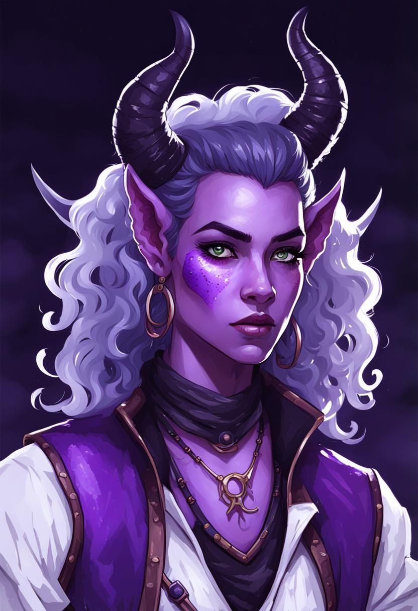 Purple Tiefling Pirate Portrait