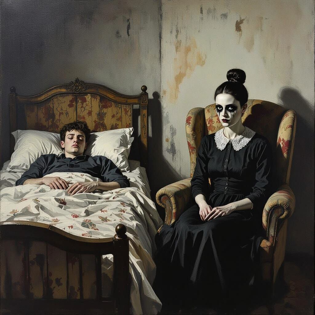 Gloomy Vigil: Horror Scene in Realistic Style