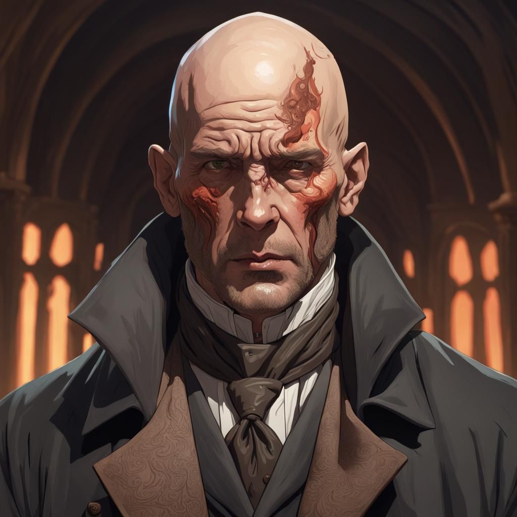 Remorseful Portrait of Scarred Man in OIl Painting Style