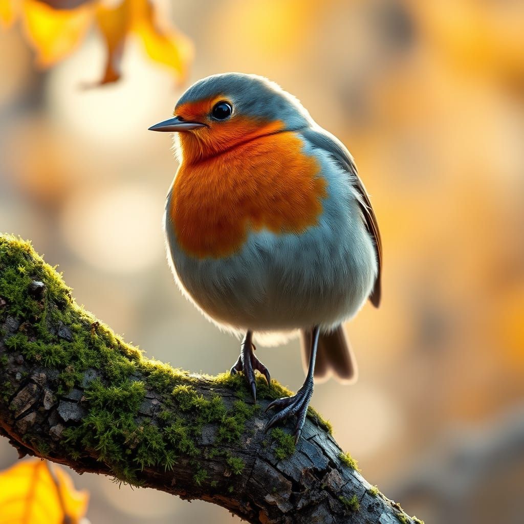 Proud Robin Perched on Mossy Branch in 8K