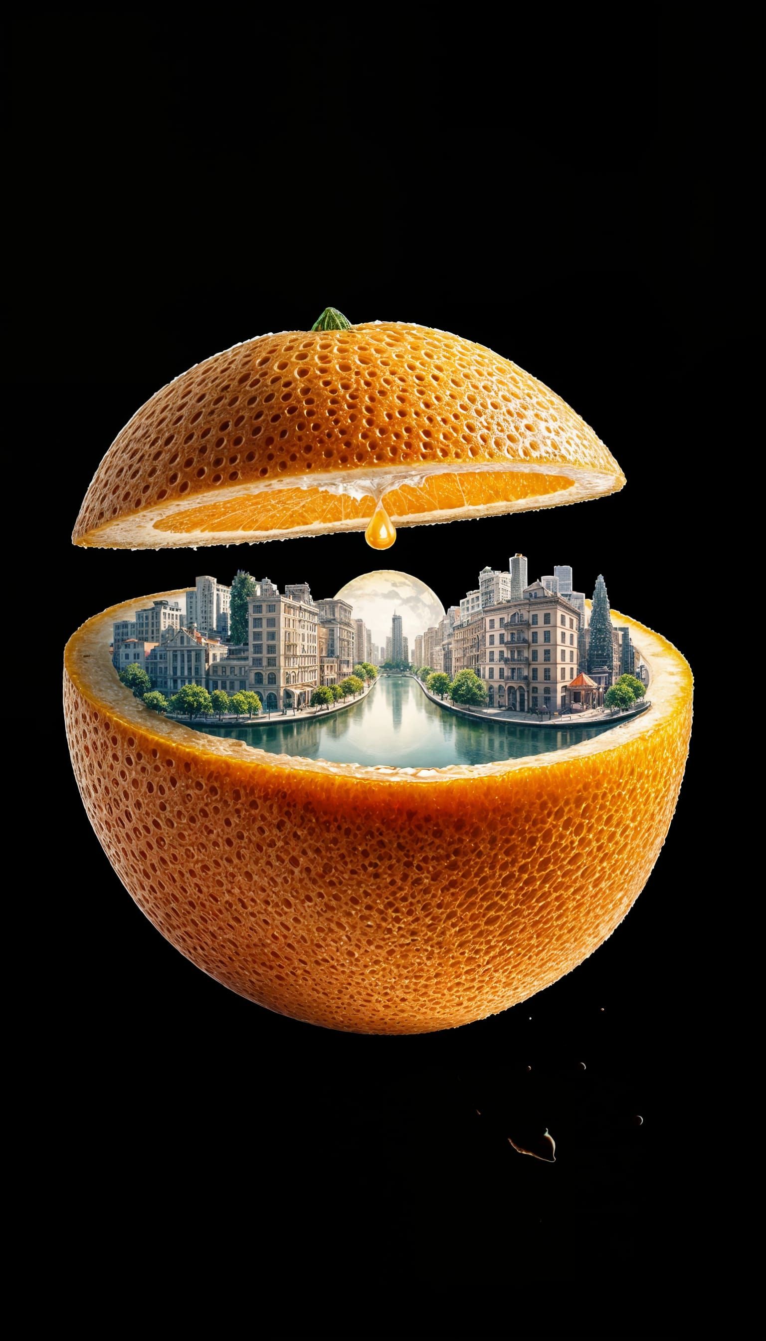 Surreal Cityscape Inside an Orange
