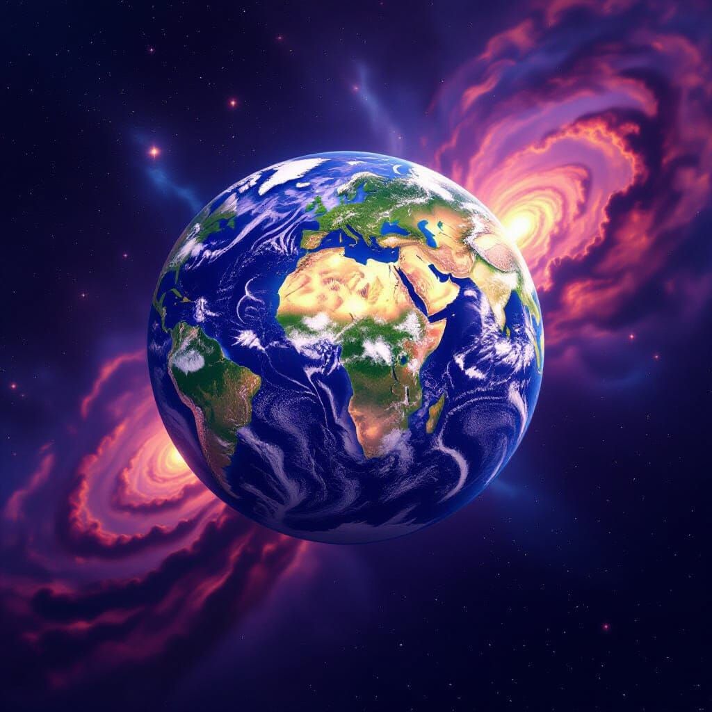 Ancient Cosmic Globe in Deep Purple Void