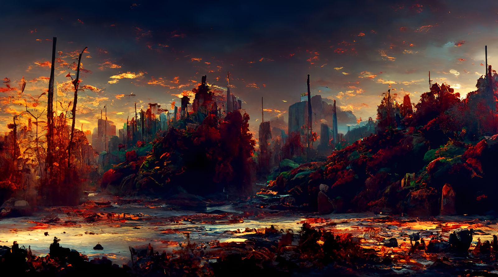 Post-Apocalyptic Metropolis Landscape Painting