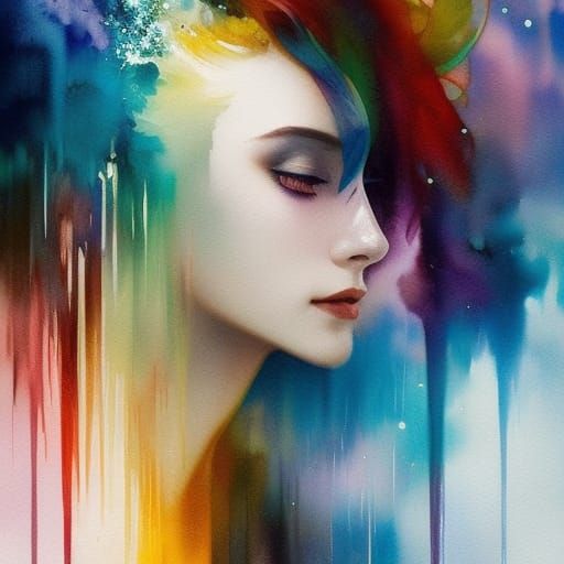 Rainbow Watercolor Splash Art with Dynamic Lighting