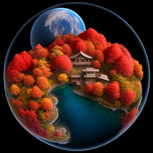 Exotic Planet with Autumn Vegetation in 3D