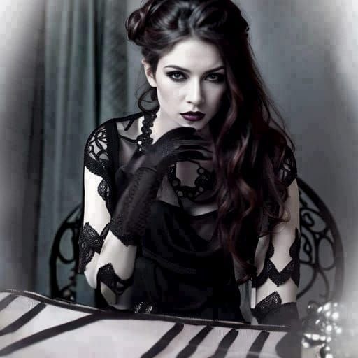 Gothic Girl with White Eyes at Diner