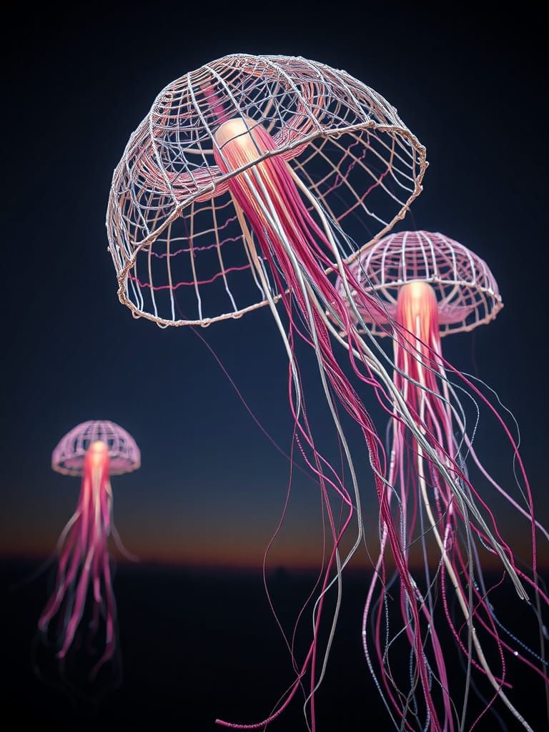 Jellyfish 3D Wire Sculpture: Cinematic Digital Art